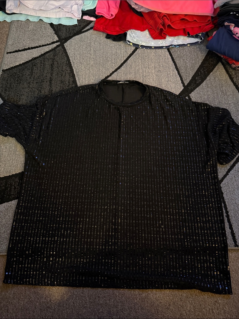 Black Sequin Short-Sleeve Shirt